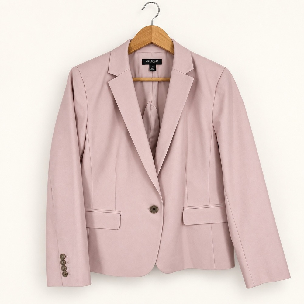 Ann Taylor 16P Blush Pink Single Button Blazer Career Work Jacket Professional